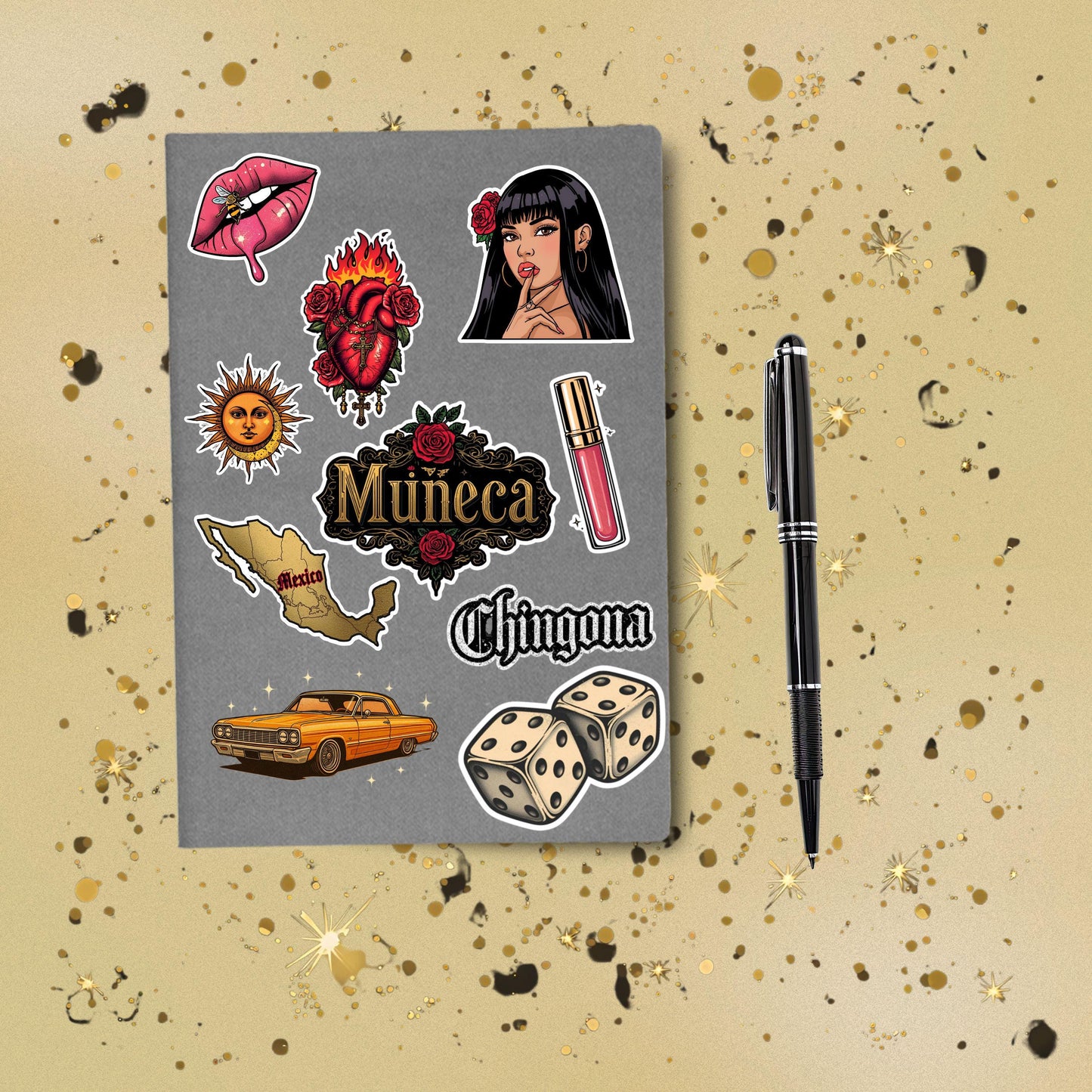 Sparkly Glossy Lips with a Bumble Bee Kiss-Cut Stickers, Lipstick Kiss Bumblebee Decals, Honeybee Sticker Set, Lip Print Laptop Decal, Cute